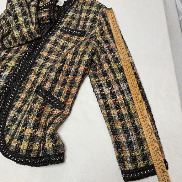 Soft Surroundings Tweed Jacket Open Blazer Large Multicolor Braided Chain Black - Picture 7 of 12